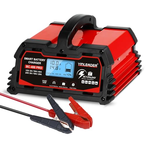 Battery Charger 40A, 12V/24V Lead Acid Smart Battery Charger, 12V LiFePO4 Car Battery Trickle Charger, Automatic Battery Maintainer for Car Motorcycle Lawn Mower Marine Boat Lead Acid Batteries