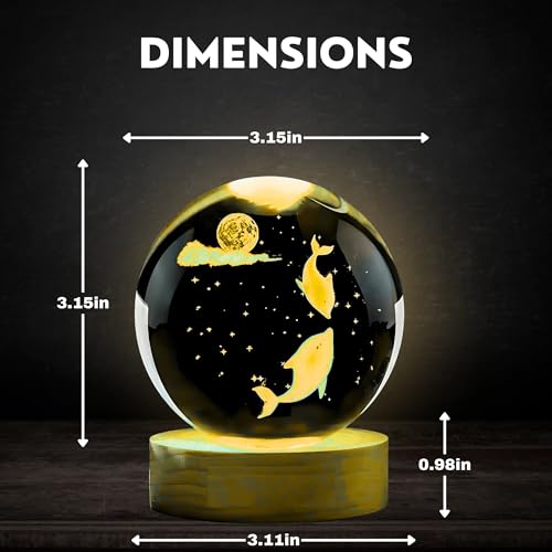Image of 2Pcs 3D Crystal Old Dolphin Lamp | Classic & Modern New Dolphin Design with USB Power & Wooden Base | A Unique Home Decor, Desk & Office Perfect for Girls, Boys,