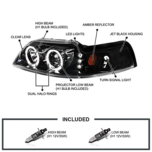 SPEC-D LED Dual Halo Projector Headlights for 1999-2004 Ford Mustang - Image 4