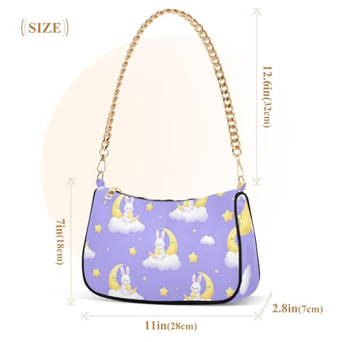 Cute Bunnies Moons Clouds Purple Hobo Party Purse Women Designer Handbag Animal Aesthetic Shoulder Bag Zipper Closure3