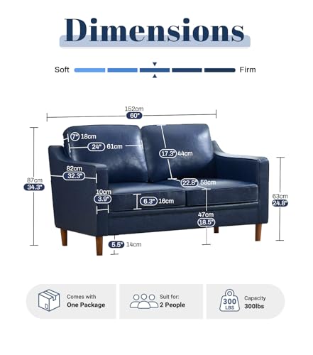 Image of Kingfun 60 inch Faux Leather Sofa, Loveseat Couch, Mid Century Modern Love Seat Couches with Solid Wood Frame for Living Room Bedroom