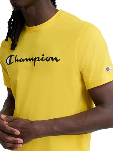 Image of Champion Men's Graphic Short Sleeve T-Shirt, Standard Fit, Classic Script Logo, Midweight 100% Cotton
