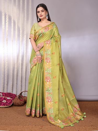 Image of SWORNOF Gold-Toned Woven Design Silk Zari Tissue Saree | Saree for Women | Soft and Skin Friendly