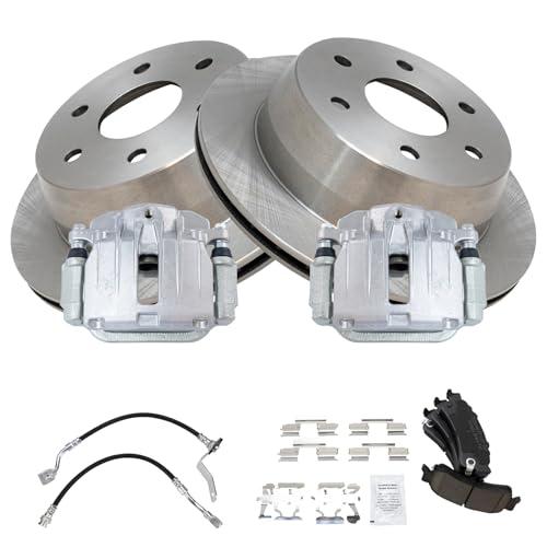 Image of TRQ Rear Brake Pad and Rotor Set Ceramic Calipers Compatible with 2002 Chevrolet Silverado 1500 Sierra 1500