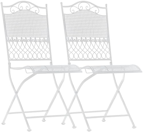 CLP Lot de 2 chaises de Jardin Pliantes Kiran, en Fer forgé Style Art Nouveau, romantiques pour terrasse, Balcon, Jardin, Couleur:Blanc