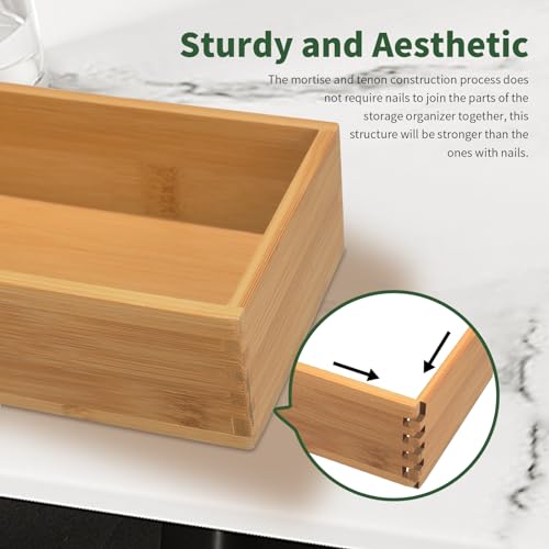 KOOJOYCC Schubladen Organizer aus Bambus 30x10x5 cm, Bambus Aufbewahrungsbox Besteckkasten Ordnungsbox Make up Organizer Schminktisch Organizer für Küche, Bad und Büro