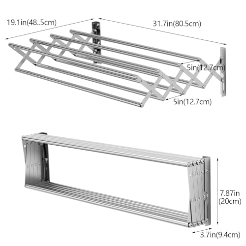 innotic Retractable Wall Mounted Clothes Airer, Clothes Drying Rack Retractable Bathroom Towel Rack Foldable, Clothes Drying Rack For Indoor Outdoor, Silver - Image 7