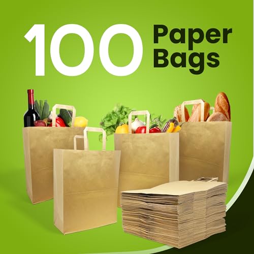Reli. Paper Grocery Bags W/Handles (100 Pcs, Bulk)(12"X7"X14") Large Paper Grocery Bags, Shopping Bags W/Handles - Heavy Duty 57 Lbs Basis - Takeout/To Go Bags thumb #1