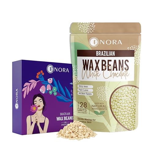Image of ENORA Brazilian Stripless Wax Beans for Women (200g) | With Wooden Spatula | Natural | For Face, Chin, Hairline, Bikini Area & Full Body Hair Removal (200 Gram, White Chocolate)