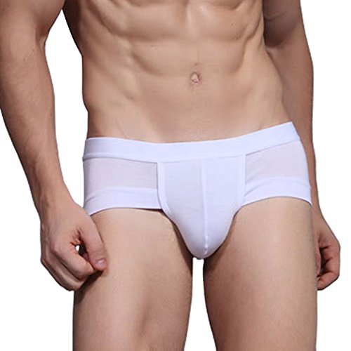 Pack de 4,HOEREV Hommes Fibre de bambou Briefs Underwear - 4 Blanc - X-Large(40-42") Cover