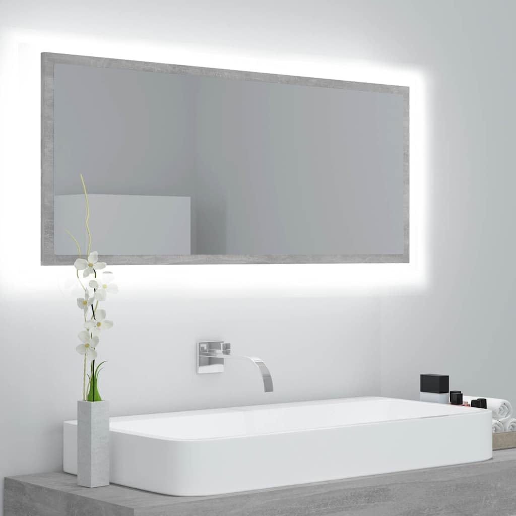 LED-Badspiegel Betongrau Acryl 100x8,5x37 cm mit RGB-Leuchte Holzwerkstoff für Badezimmer Gäste WC Wandmontage moderner Waschtisch Badmöbel Stauraum
