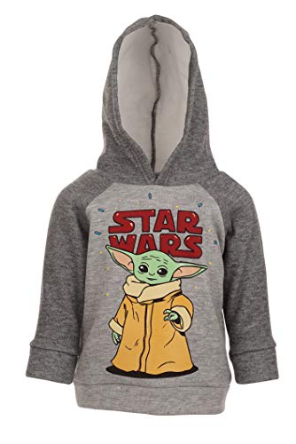 Star Wars The Mandalorian Baby Yoda Big Boys Fleece Pullover Hoodie Gray 10-12