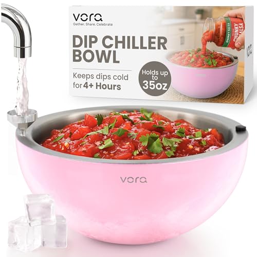 Vora 35oz Dip Chiller Bowl | 1 Pack Pink Stainless Steel Chilled Serving Bowl Keep Dips Salads and Appetizers Perfectly Cold with Leak-Resistant Ice Bowl for Effortless Hosting