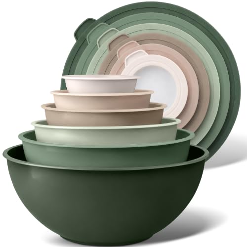 Image of Zulay Kitchen 12 Piece Plastic Mixing Bowls with Leak-Proof Lids Set - Microwave and Freezer Safe Kitchen Mixing Bowls for Preparing, Serving and Storing - Large Nesting Bowls (Forest Ombre)