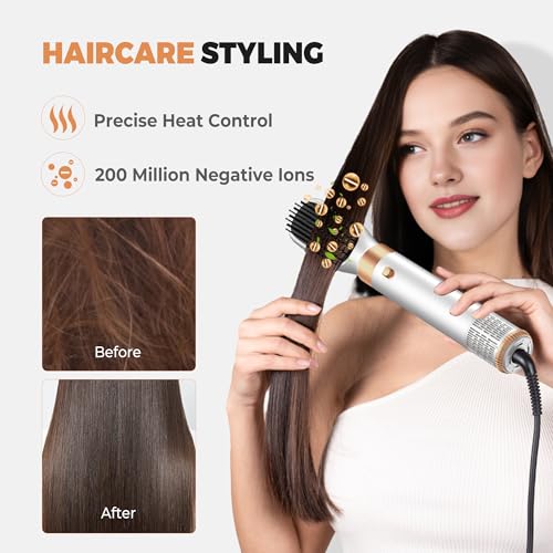 Image of 6 in 1 Blow Dryer Brush, Upgrade Hair Dryer Brush Set Negative Ion Air Styler Curling Wrap Air Curler, Hot Air Brush Curling Iron Hair Styling Tools As A Gift for Straight /Curl /Dry /Smooth