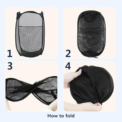 Image of Pop Up Laundry Hamper, Mesh Laundry Basket Collapsible, Foldable Hamper for Travel and Storage (Black)
