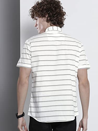 Image of The Indian Garage Co Men Slim Fit Striped Half Sleeves Spread Collar Casual Shirt