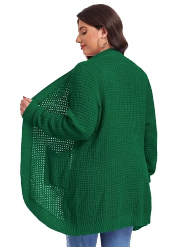 Image of LARACE Long Cardigans for Women Plus Size Tops Open Front Sweaters with Pockets Waffle Ribbed Sleeve Loose Fall Outwear