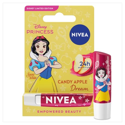 NIVEA Disney Limited Edition Candy Apple Dream Lip Balm Hydrating Vegan Lip Care with Shea Butter and Natural Oils Smooth Texture with Soft Apple Tint Collectible Disney Princess Design 0.17 oz