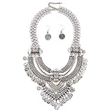 Coin Bib Metal Alloy Collors Statement Necklace For Women Silver Big Bohemian Vintage Chunky Tassel...
