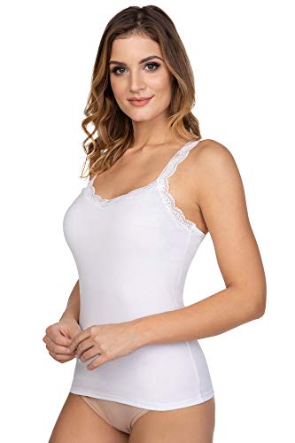 FUTURO FASHION Women's Basic Classic Lace Tank Comfortable Elegant Top White L/XL SS804