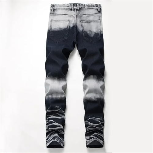 Men's Zippered Ripped Jeans High Street Motorcycle Straight Slim Fit Casual Fashion Denim Trousers3
