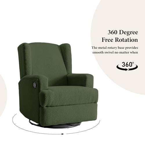 Image of Swivel Rocker Recliner Chairs Set of 2, 360 Swivel Wingback Recliner Chairs for Adults, Upholstered Boucle Fabric Glider Rocking Chair with High Back, Deep Seat for Living Romm Bedroom, Green