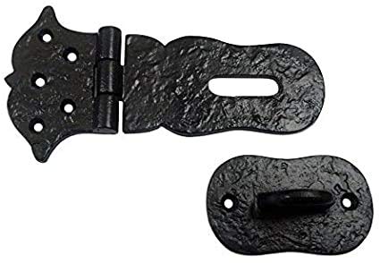 Image of Adonai Hardware inchParan inch Heavy Duty Antique Cast Iron Safety Locking Hasp and Staple(6 inch x 4 Pack, Matte Black) for Vintage Pirates Treasure Chest, Trunks, Wooden Jewelry Box, Cases, Furniture and Sheds