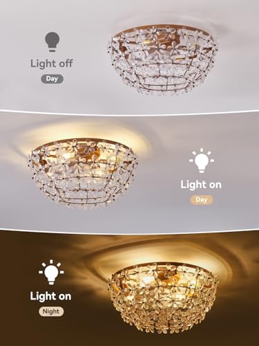 Image of 18 inch Flower Fandelier Ceiling Fan with Light, Crystal Flush Mount Ceiling Fan with Light and Remote, Mid Century Caged for Bedroom, Nursery, Living Room