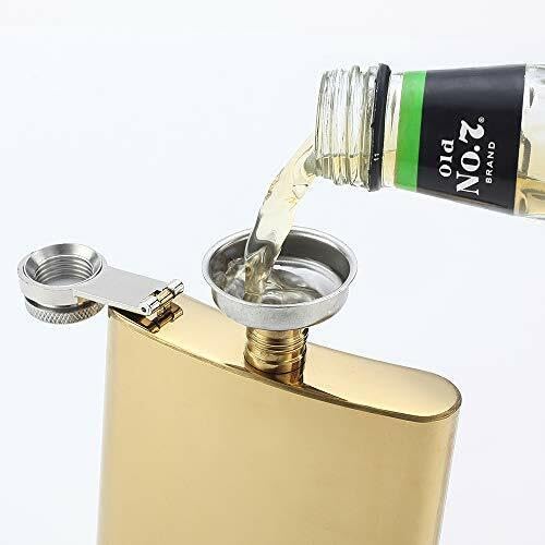 Image of Stainless Steel Hip Flask for Men & Women 8oz (236ml) - Whisky Flask Vodka Alcoholic Liquor Holder with Funnel Drinks Pocket Carrying Case - Leakproof Travel Flasks for Drinks, (Gold)