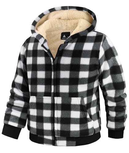 Image of V VALANCH Boys Flannel Jacket Hooded Fleece Lined Zip-up Hoodies Plaid Coat for Kids