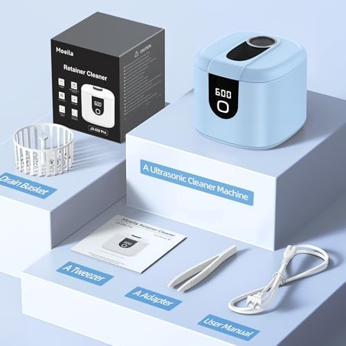 Ultrasonic Retainer Cleaner Machine, Upgraded 45kHz Ultrasonic Cleaner for Mouth Guard Braces, Night Guards, Toothbrush Heads & Jewlery with 200ML, 4 Modes and Digital Timer Dental Cleaning Pod(Blue) — view 8
