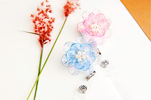 Qinsuee 4 Pack Flower Id Badge Holder, Lightweight Nurse Rn Badge Holder Retractable Clip, Badge Reel Retractable With 6 Pearls For Women, Alligator Clip #TOP1