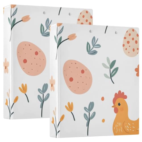 Classeur 3 anneaux avec porte-bloc à motif poulets mignons et fleurs blanc format A4