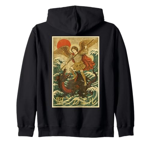 St Michael Archangel Dragon Japanese Style Catholic Saint Zip Hoodie