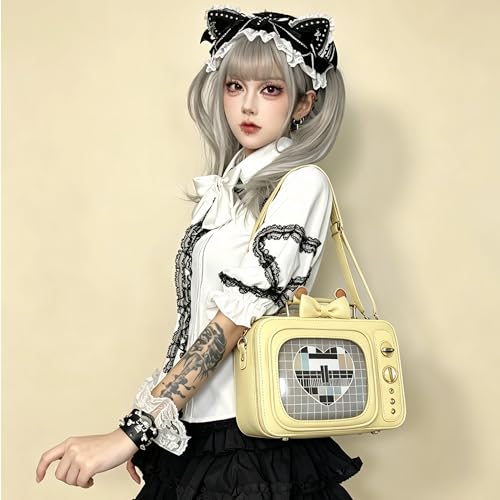 Image of Women TV Shape Ita Bag Shoulder Bag Ita Backpack Fun female Clear Window Anime Pins Display Purse (yellow)