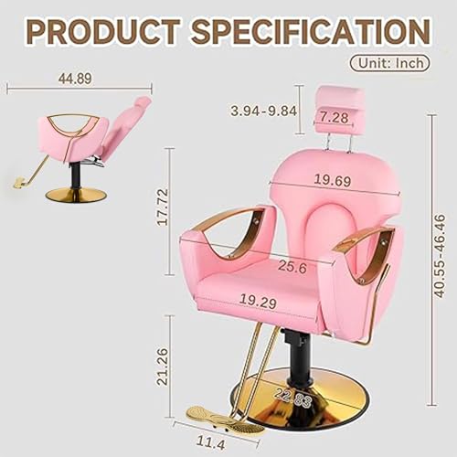 Pink Salon Chair for Hair Stylist, Barber Chairs for Barbershop, Reclining Styling Salon Hair Armchair with Hydraulic Pump, 360°Rotation, 130°Recline, Height Adjustable(Pink)
