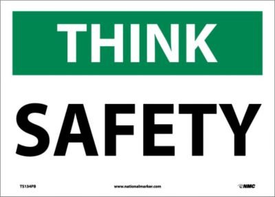 NMC TS134PB Think – Safety Sign – 14 in. x 10 in. Pressure Sensitive Vinyl, General Safety Sign with White/Black Text on Green and White Base