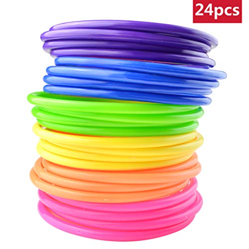 Topbuti 24 Pcs Multicolor Plastic Toss Rings Kids Ring Toss Game Carnival Rings for Speed and Agility Practice Games, Garden Backyard Outdoor Games, Bridal Shower Game, Game Booth - Thumbnail 7