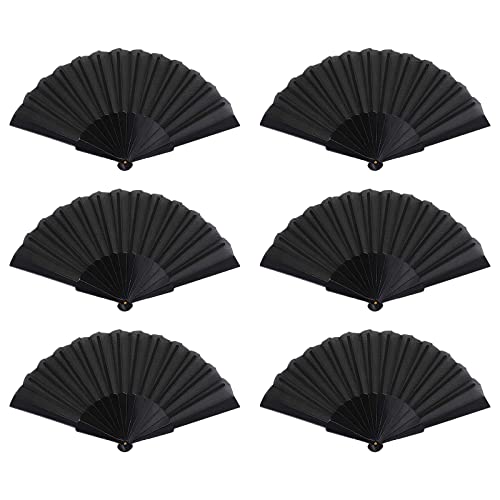 posionks 6 Pezzi Ventagli di Stoffa Nero Ventaglio Pieghevole Stile Vintage per Raffreddamento Estivo, Ballo, Festa