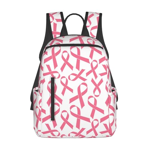 Pink Breast Cancer Ribbon Backpack Bookbag Outdoor Daypack with Adjustable Shoulder Straps Multipurpose Backpack