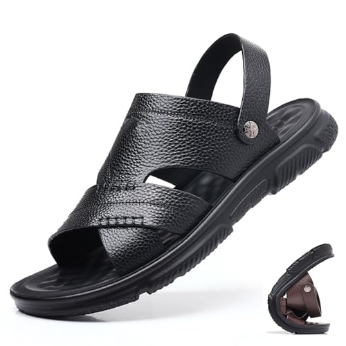 Generic Mens Sandals Leather Anti Slip, Breathable Casual Beach Fisherman Sandal Slip on Open Toe Slipper Dual Use for Outdoor Beach Walking Driving