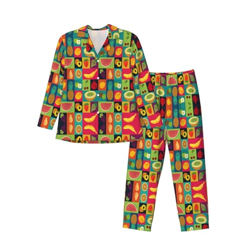 Pyjama imprimé fruits Art Style : ensemble de détente fluide à col cranté