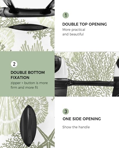 Travel Luggage Cover Spandex Elastic Suitcase Cover for Luggage, Scratch Proof Luggage Cover Protector for Trunk Case 26-28 Inch Luggage, Ocean Coral Seashell Starfish Abstract Texture Sage Green2