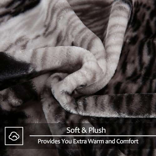 JYK Soft Blanket Korean Mink Blanket, 5 LB Fleece Blanket Queen 75'' x 87'' - 2 Ply Reversible 520GSM Super Soft Plush Flannel Blanket, Thick, Warm Bed Blanket for Autumn Winter - Moon Wolf/Wolf