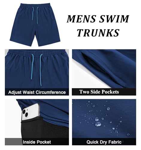 Image of Mens Swim Trunks with Compression Liner 2 in 1 Quick Dry Swimming Shorts Swimwear Bathing Suits with Pockets