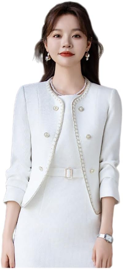 [ショコウ] レディース 2点セット ワンピースセット ブレザー タンクトップワンピース 秋冬 長袖 スリム 綿入り 着痩せ 上品