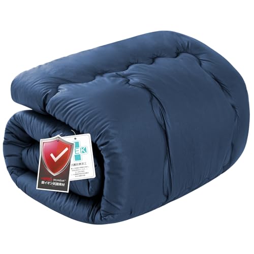 掛け布団 シングル 冬 オールシーズン かけ布団 洗える SEK衛生認証 抗菌防臭 防ダニ 肌布団 吸水速乾 暖かい 掛けふとん 軽量 春秋冬用 約1.6KG 無地 150x210cm 紺色·12グリッド