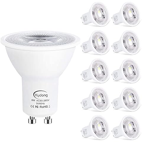 Bombilla LED GU10, luz blanca cálida, 8W, 720 lm, no regulable, 10 unidades Cover