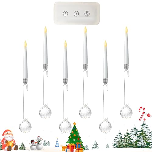 クリスマスツリーキャンドル,電池式 無炎 LED ライト - リモコン付き6個パーティーデコレーション シェルフ ウィンドウ 壁 ファイヤープレイス 屋内 屋外 ガーデン